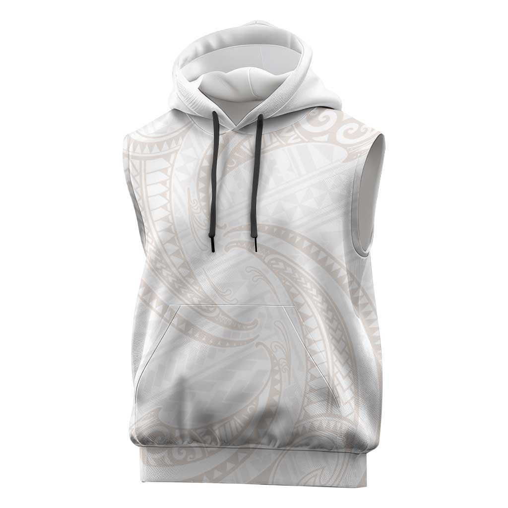 White Sunday Lotu Tamaiti Sleeveless Hoodie Polynesian Wave Pastel Nude - Polynesian Pride