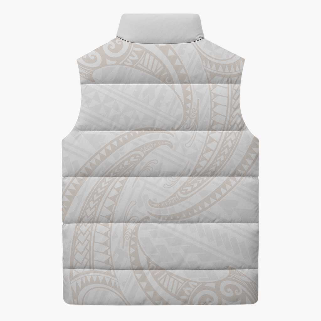 White Sunday Lotu Tamaiti Sleeveless Puffer Jacket Polynesian Wave Pastel Nude - Polynesian Pride