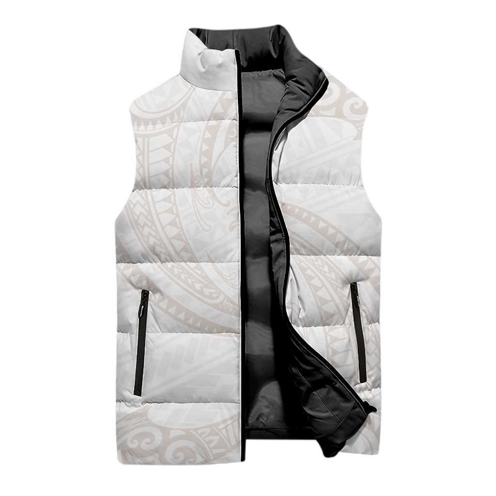 White Sunday Lotu Tamaiti Sleeveless Puffer Jacket Polynesian Wave Pastel Nude - Polynesian Pride