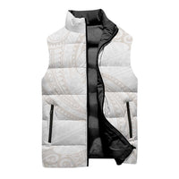 White Sunday Lotu Tamaiti Sleeveless Puffer Jacket Polynesian Wave Pastel Nude - Polynesian Pride