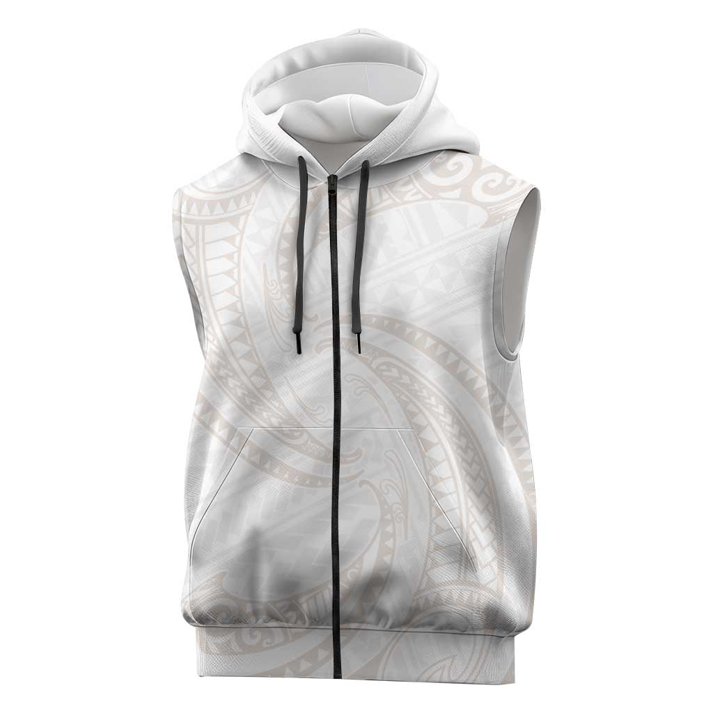 White Sunday Lotu Tamaiti Sleeveless Zip Hoodie Polynesian Wave Pastel Nude LT9 Nude - Polynesian Pride