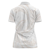 White Sunday Lotu Tamaiti Women Polo Shirt Polynesian Wave Pastel Nude - Polynesian Pride
