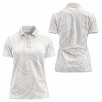 White Sunday Lotu Tamaiti Women Polo Shirt Polynesian Wave Pastel Nude - Polynesian Pride
