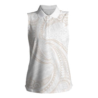 White Sunday Lotu Tamaiti Women Sleeveless Polo Shirt Polynesian Wave Pastel Nude - Polynesian Pride