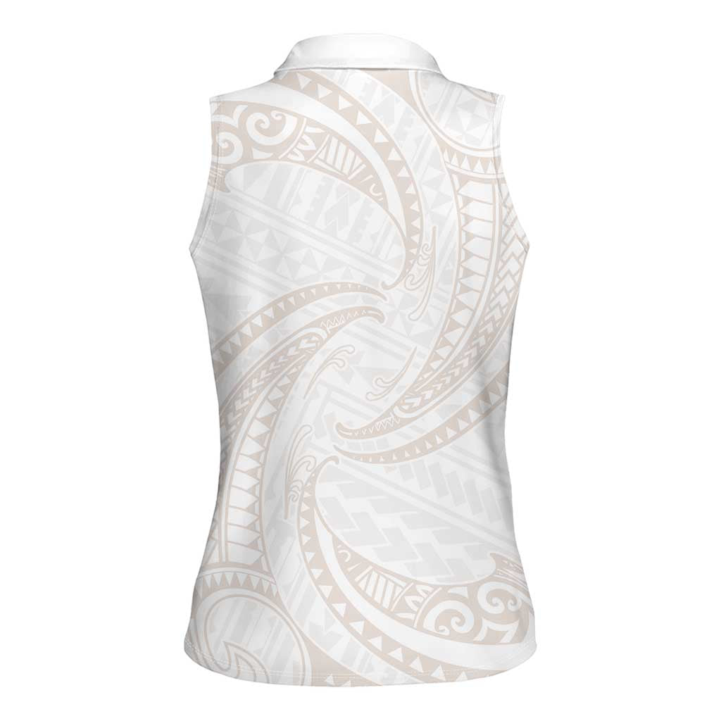 White Sunday Lotu Tamaiti Women Sleeveless Polo Shirt Polynesian Wave Pastel Nude - Polynesian Pride