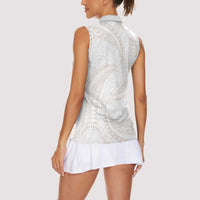 White Sunday Lotu Tamaiti Women Sleeveless Polo Shirt Polynesian Wave Pastel Nude - Polynesian Pride