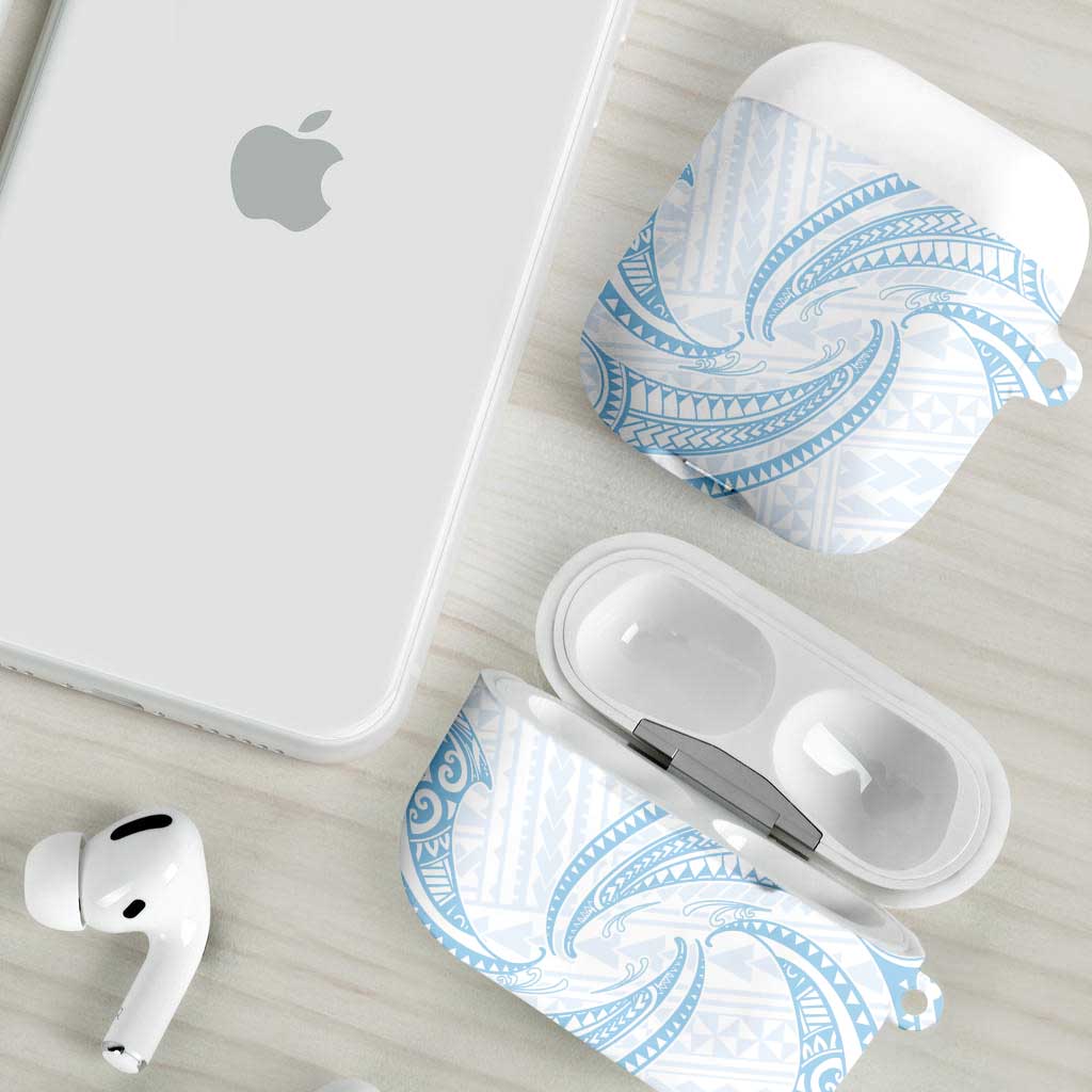 White Sunday Lotu Tamaiti AirPods Case Polynesian Wave Pastel Sky Blue - Polynesian Pride