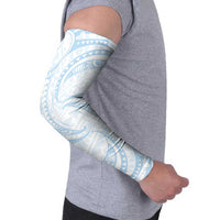 White Sunday Lotu Tamaiti Arm Sleeves Polynesian Wave Pastel Sky Blue - Polynesian Pride