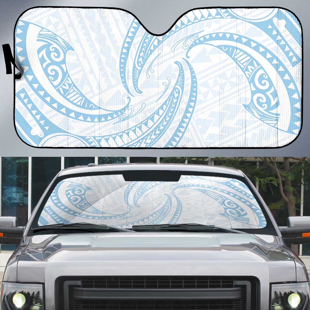White Sunday Lotu Tamaiti Auto Sun Shade Polynesian Wave Pastel Sky Blue - Polynesian Pride