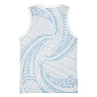 White Sunday Lotu Tamaiti Basketball Jersey Polynesian Wave Pastel Sky Blue - Polynesian Pride
