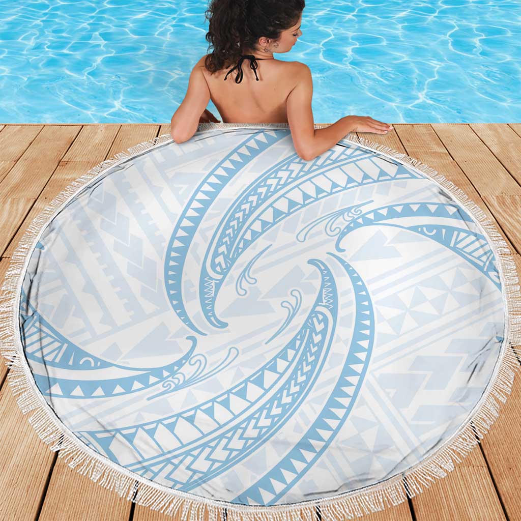 White Sunday Lotu Tamaiti Beach Blanket Polynesian Wave Pastel Sky Blue - Polynesian Pride