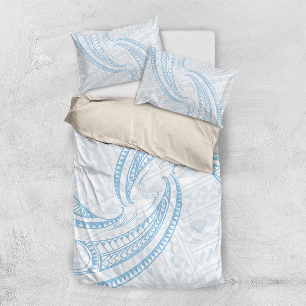White Sunday Lotu Tamaiti Bedding Set Polynesian Wave Pastel Sky Blue - Polynesian Pride