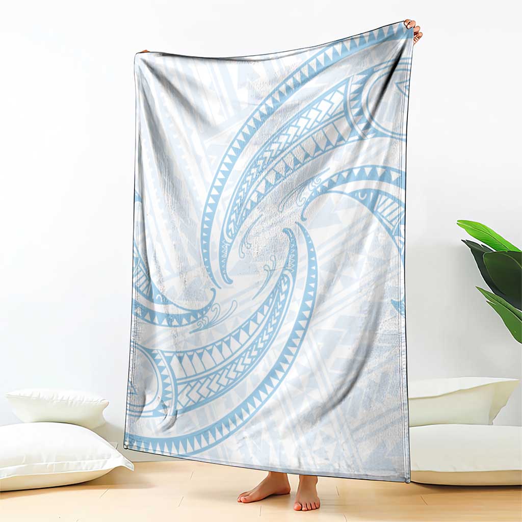 White Sunday Lotu Tamaiti Blanket Polynesian Wave Pastel Sky Blue - Polynesian Pride