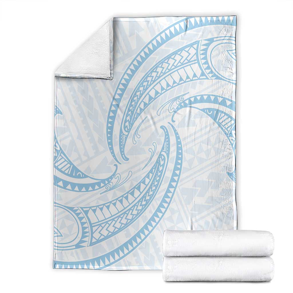 White Sunday Lotu Tamaiti Blanket Polynesian Wave Pastel Sky Blue - Polynesian Pride
