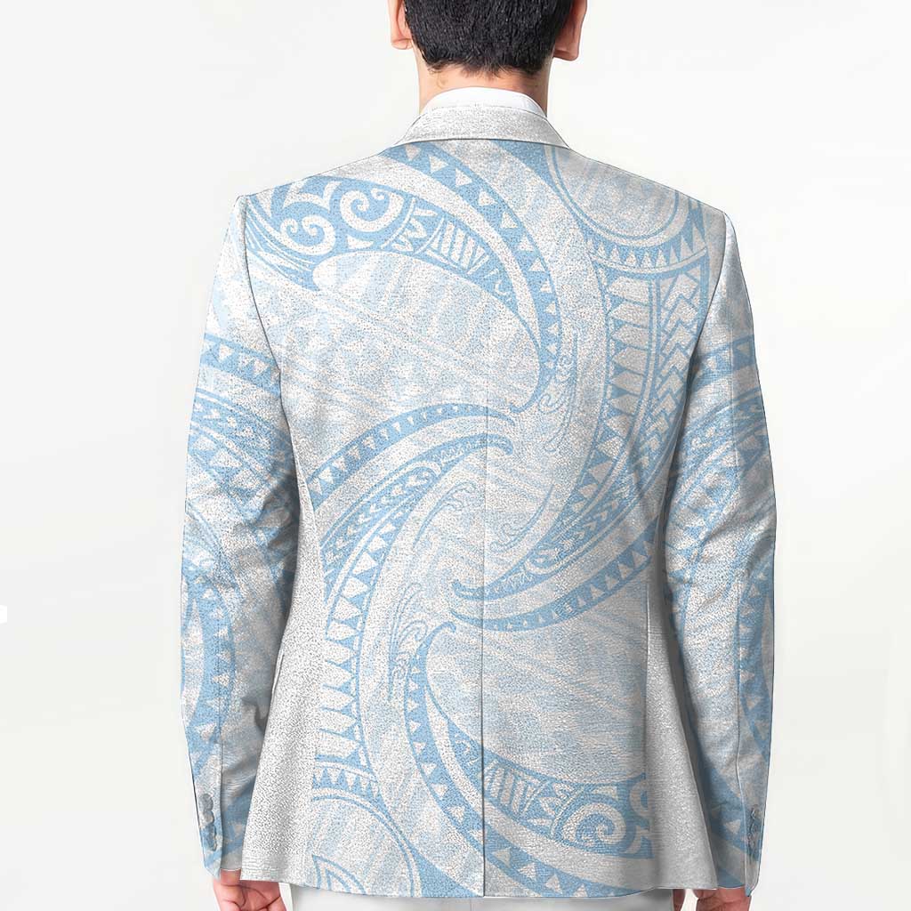 White Sunday Lotu Tamaiti Blazer Polynesian Wave Pastel Sky Blue - Polynesian Pride