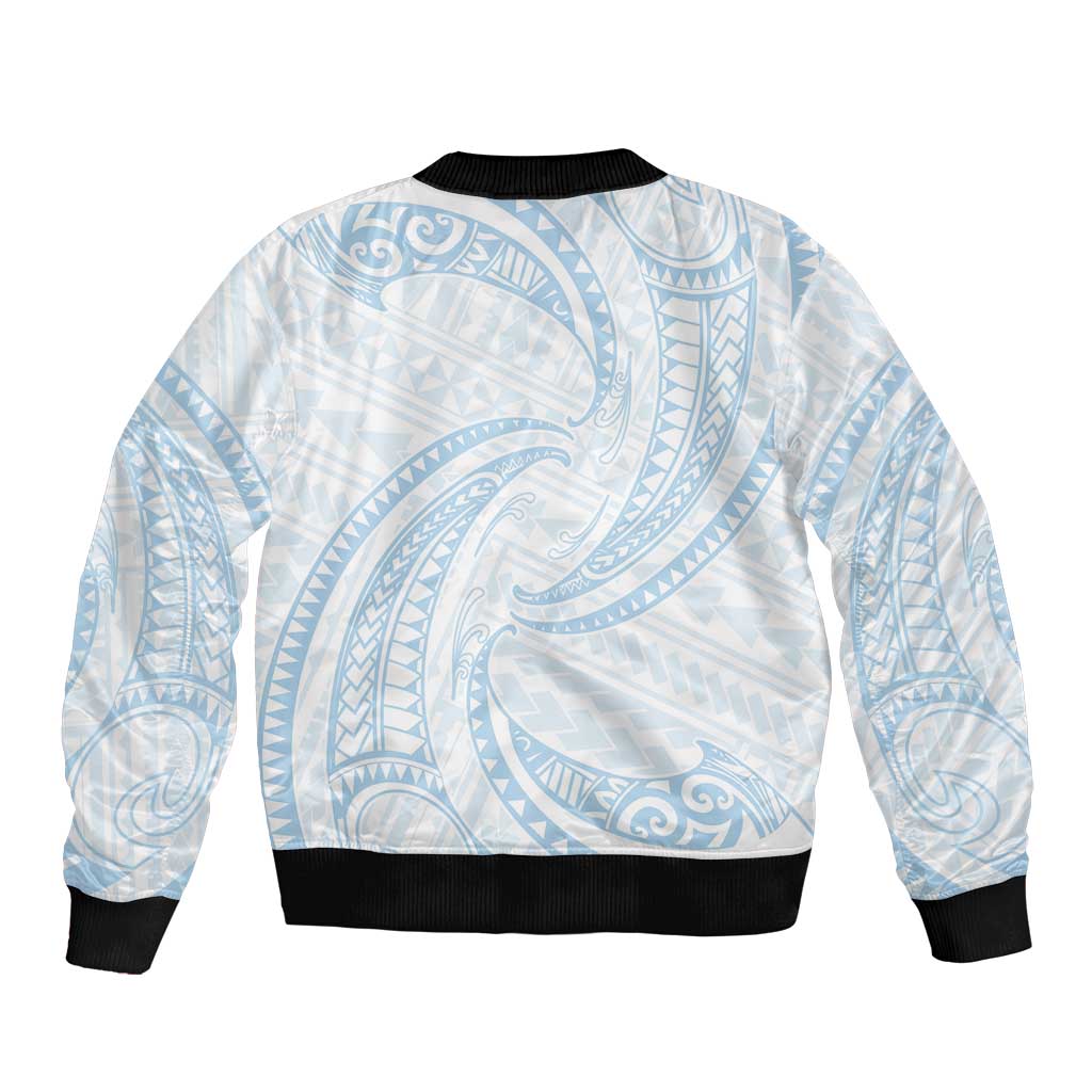 White Sunday Lotu Tamaiti Bomber Jacket Polynesian Wave Pastel Sky Blue - Polynesian Pride