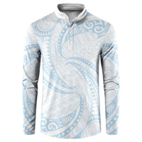 White Sunday Lotu Tamaiti Button Sweatshirt Polynesian Wave Pastel Sky Blue - Polynesian Pride