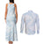 White Sunday Lotu Tamaiti Couples Matching Tank Maxi Dress and Long Sleeve Button Shirt Polynesian Wave Pastel Sky Blue - Polynesian Pride