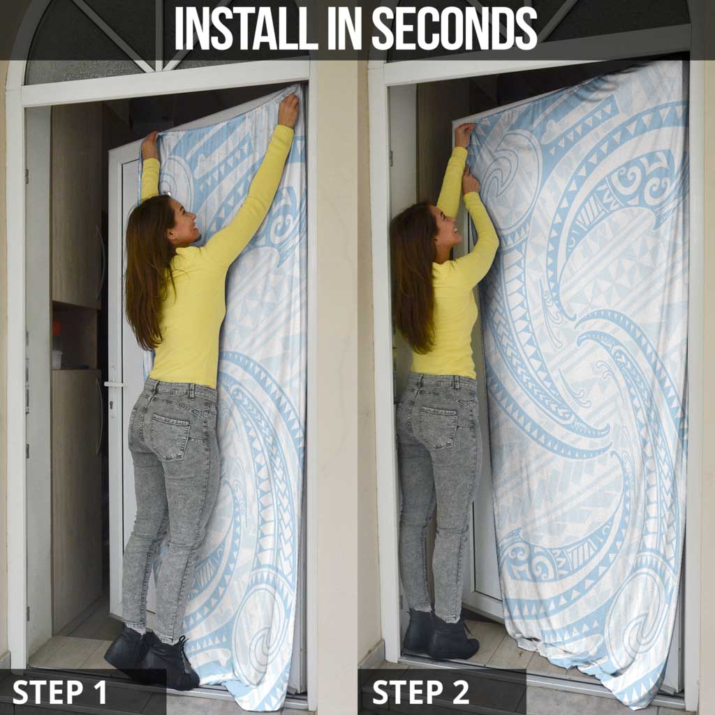 White Sunday Lotu Tamaiti Door Cover Polynesian Wave Pastel Sky Blue - Polynesian Pride