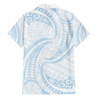 White Sunday Lotu Tamaiti Family Matching Off The Shoulder Long Sleeve Dress and Hawaiian Shirt Polynesian Wave Pastel Sky Blue - Polynesian Pride