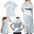 White Sunday Lotu Tamaiti Family Matching Off Shoulder Maxi Dress and Hawaiian Shirt Polynesian Wave Pastel Sky Blue - Polynesian Pride