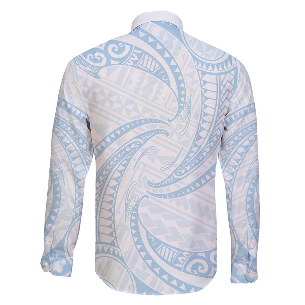 White Sunday Lotu Tamaiti Family Matching Off Shoulder Maxi Dress and Hawaiian Shirt Polynesian Wave Pastel Sky Blue - Polynesian Pride