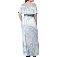 White Sunday Lotu Tamaiti Family Matching Off Shoulder Maxi Dress and Hawaiian Shirt Polynesian Wave Pastel Sky Blue - Polynesian Pride