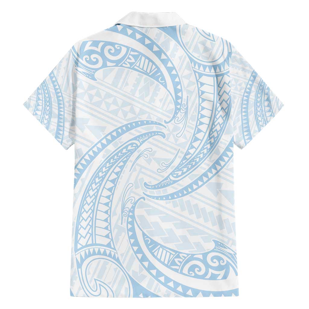 White Sunday Lotu Tamaiti Family Matching Off Shoulder Short Dress and Hawaiian Shirt Polynesian Wave Pastel Sky Blue - Polynesian Pride