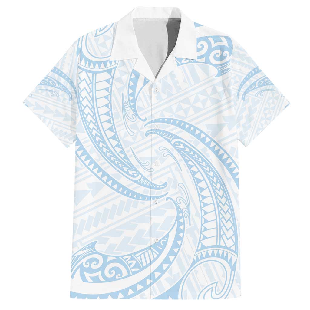 White Sunday Lotu Tamaiti Family Matching Puletasi and Hawaiian Shirt Polynesian Wave Pastel Sky Blue - Polynesian Pride