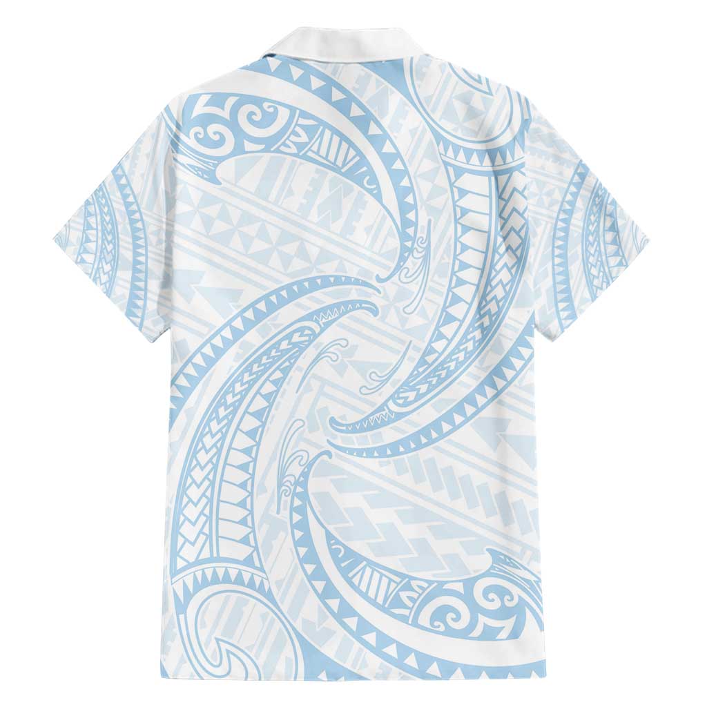 White Sunday Lotu Tamaiti Family Matching Short Sleeve Bodycon Dress and Hawaiian Shirt Polynesian Wave Pastel Sky Blue - Polynesian Pride
