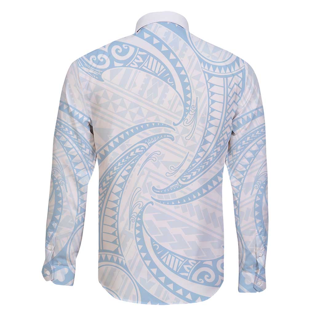 White Sunday Lotu Tamaiti Family Matching Short Sleeve Bodycon Dress and Hawaiian Shirt Polynesian Wave Pastel Sky Blue - Polynesian Pride