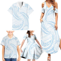 White Sunday Lotu Tamaiti Family Matching Summer Maxi Dress and Hawaiian Shirt Polynesian Wave Pastel Sky Blue - Polynesian Pride