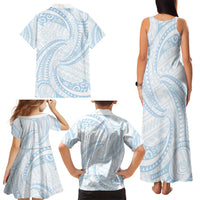 White Sunday Lotu Tamaiti Family Matching Tank Maxi Dress and Hawaiian Shirt Polynesian Wave Pastel Sky Blue - Polynesian Pride
