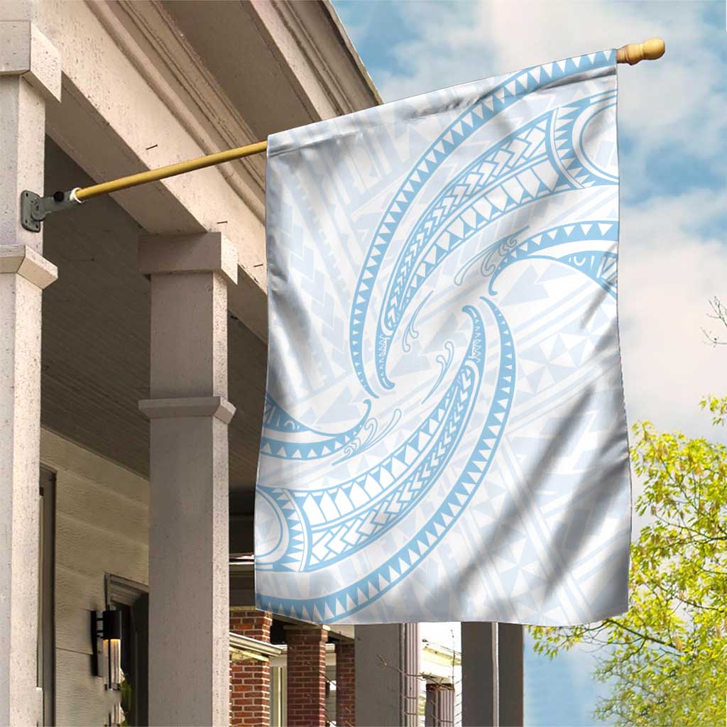 White Sunday Lotu Tamaiti Garden Flag Polynesian Wave Pastel Sky Blue - Polynesian Pride