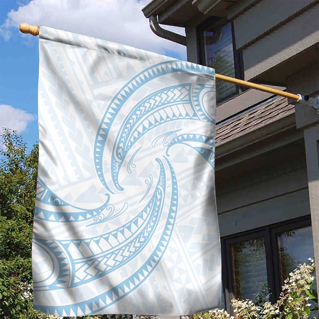 White Sunday Lotu Tamaiti Garden Flag Polynesian Wave Pastel Sky Blue - Polynesian Pride