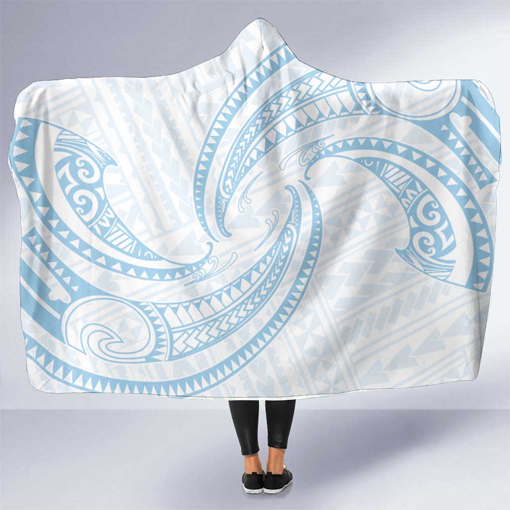 White Sunday Lotu Tamaiti Hooded Blanket Polynesian Wave Pastel Sky Blue LT9 One Size Blue - Polynesian Pride