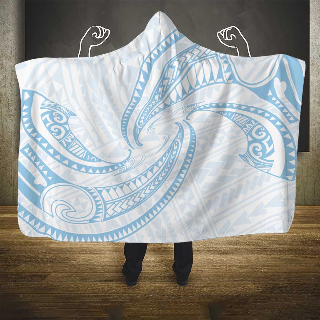 White Sunday Lotu Tamaiti Hooded Blanket Polynesian Wave Pastel Sky Blue - Polynesian Pride