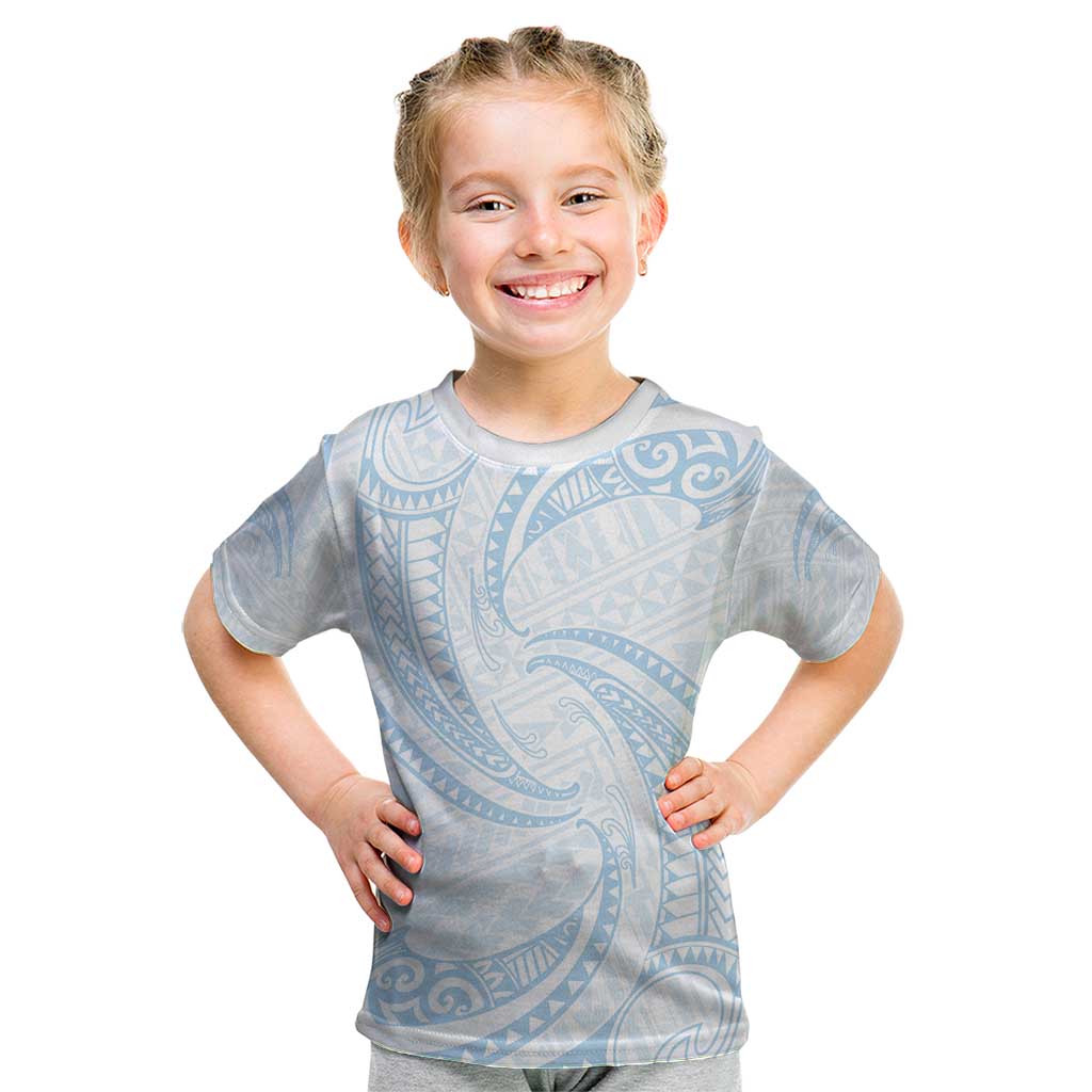 White Sunday Lotu Tamaiti Kid T Shirt Polynesian Wave Pastel Sky Blue LT9 Blue - Polynesian Pride
