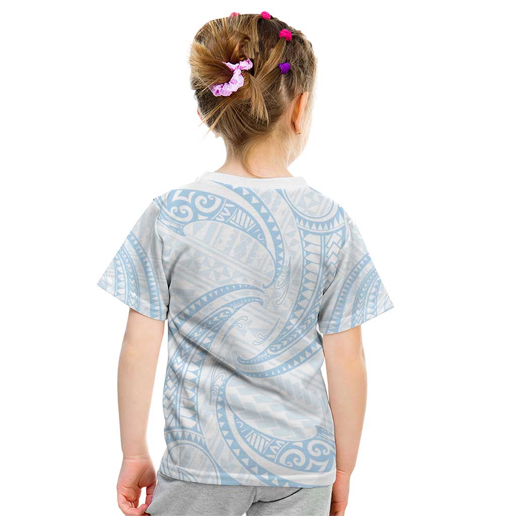 White Sunday Lotu Tamaiti Kid T Shirt Polynesian Wave Pastel Sky Blue - Polynesian Pride