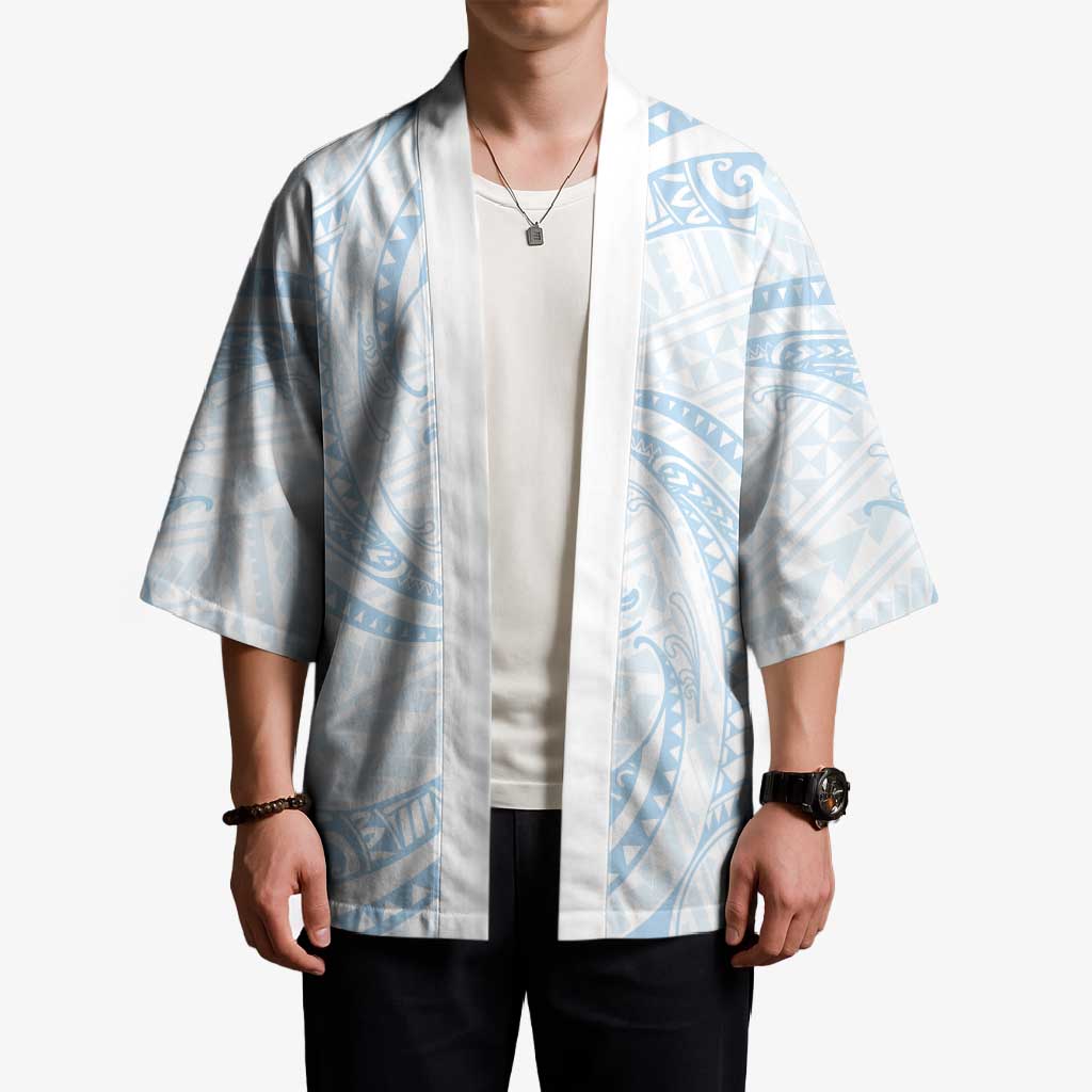 White Sunday Lotu Tamaiti Kimono Polynesian Wave Pastel Sky Blue - Polynesian Pride