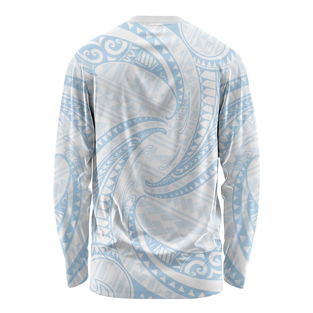 White Sunday Lotu Tamaiti Long Sleeve Shirt Polynesian Wave Pastel Sky Blue - Polynesian Pride