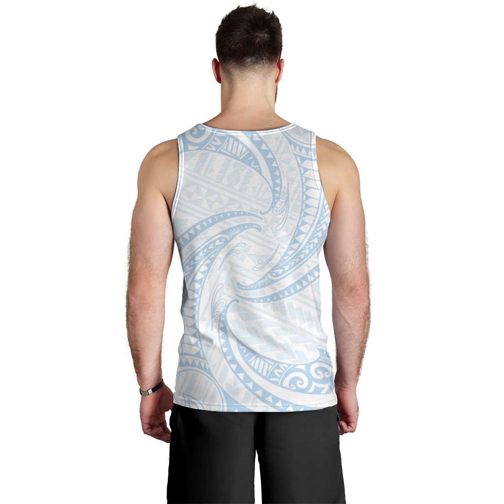 White Sunday Lotu Tamaiti Men Tank Top Polynesian Wave Pastel Sky Blue - Polynesian Pride