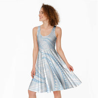 White Sunday Lotu Tamaiti Midi Dress Polynesian Wave Pastel Sky Blue - Polynesian Pride