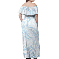 White Sunday Lotu Tamaiti Off Shoulder Maxi Dress Polynesian Wave Pastel Sky Blue - Polynesian Pride