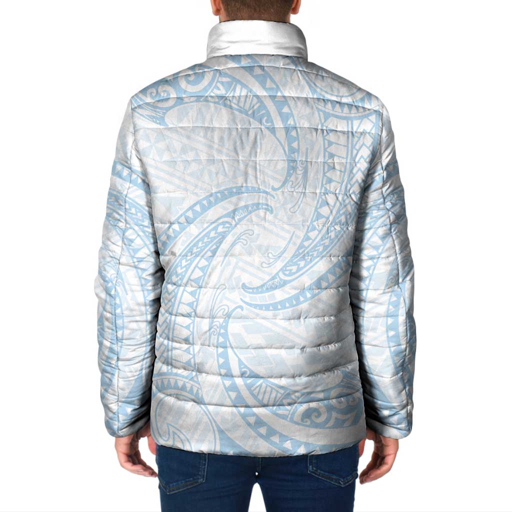White Sunday Lotu Tamaiti Padded Jacket Polynesian Wave Pastel Sky Blue - Polynesian Pride