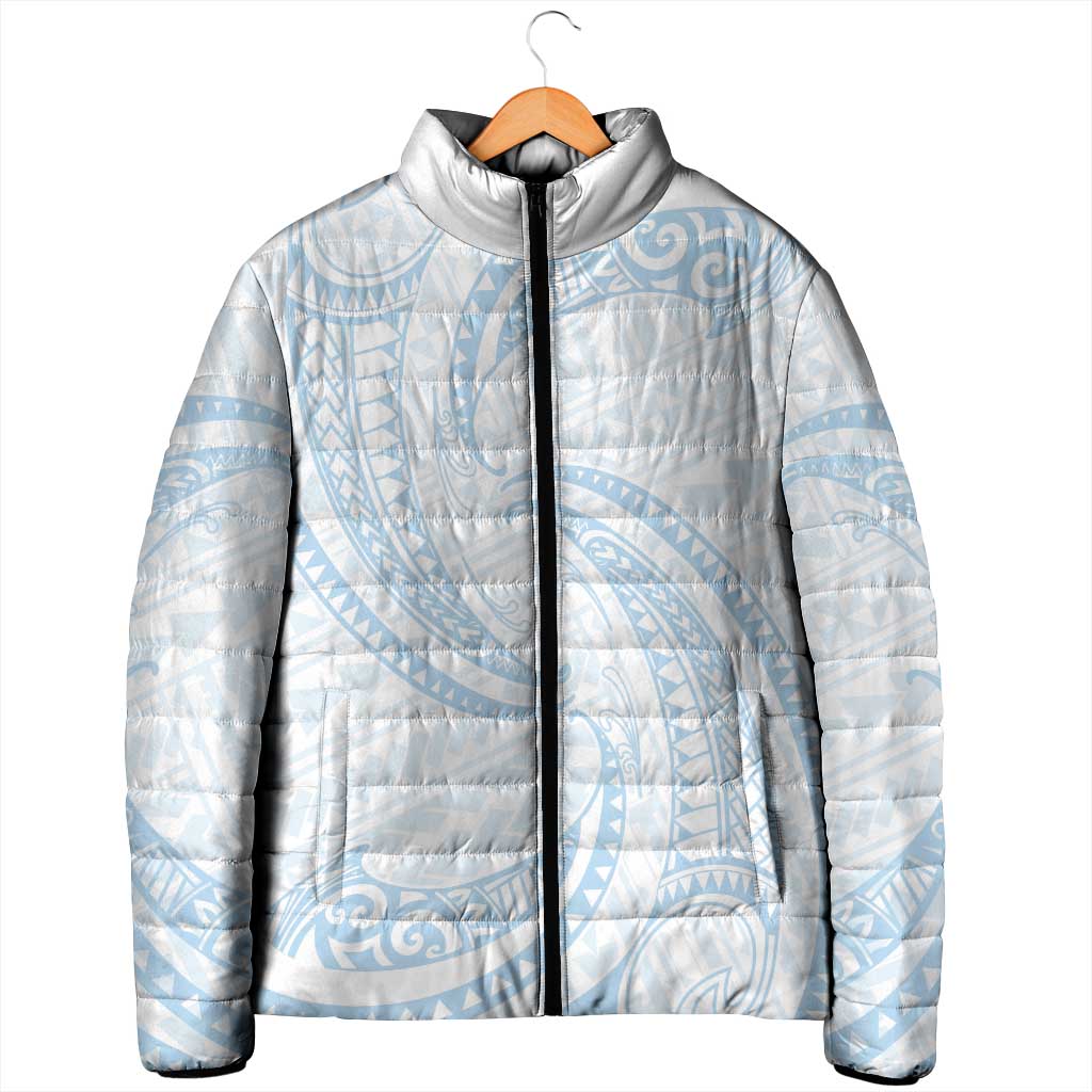 White Sunday Lotu Tamaiti Padded Jacket Polynesian Wave Pastel Sky Blue - Polynesian Pride