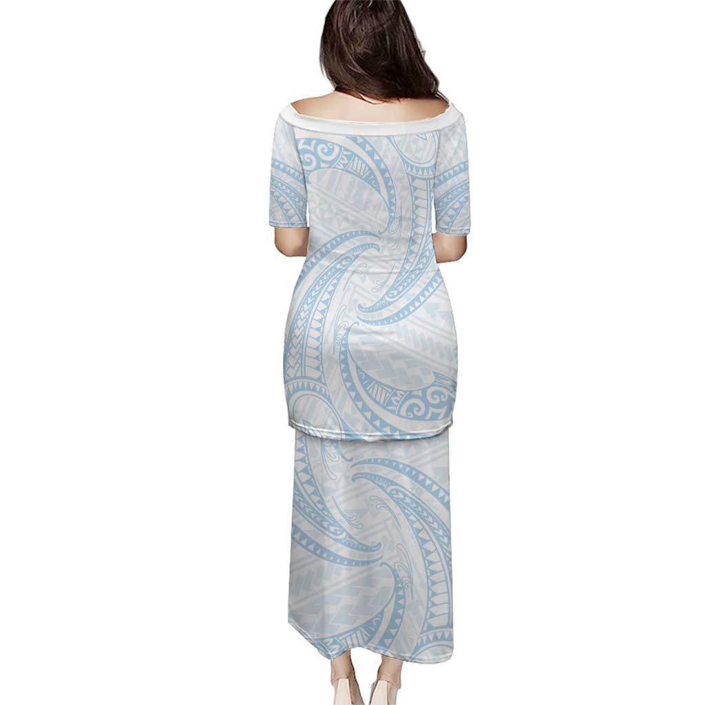 White Sunday Lotu Tamaiti Puletasi Polynesian Wave Pastel Sky Blue - Polynesian Pride