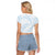White Sunday Lotu Tamaiti Raglan Cropped T Shirt Polynesian Wave Pastel Sky Blue - Polynesian Pride