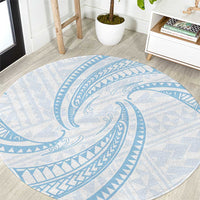 White Sunday Lotu Tamaiti Round Carpet Polynesian Wave Pastel Sky Blue - Polynesian Pride