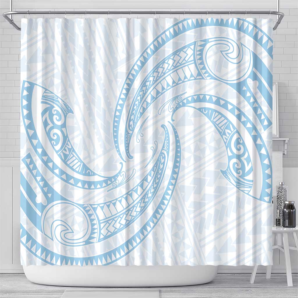 White Sunday Lotu Tamaiti Shower Curtain Polynesian Wave Pastel Sky Blue - Polynesian Pride